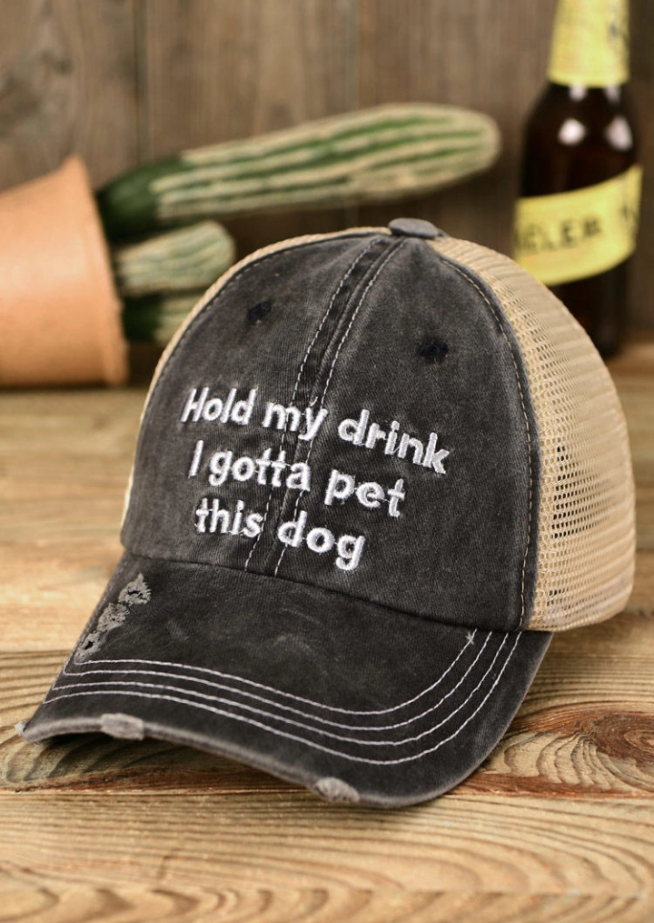 Hold My Drink I Gotta Pet This Dog Washed Distressed Baseball Cap #3