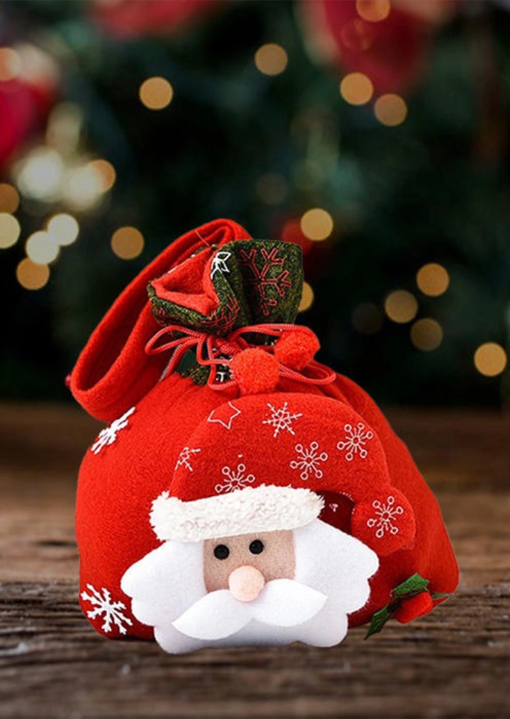 Christmas Santa Claus Reindeer Snowman Apple Drawstring Bag #1