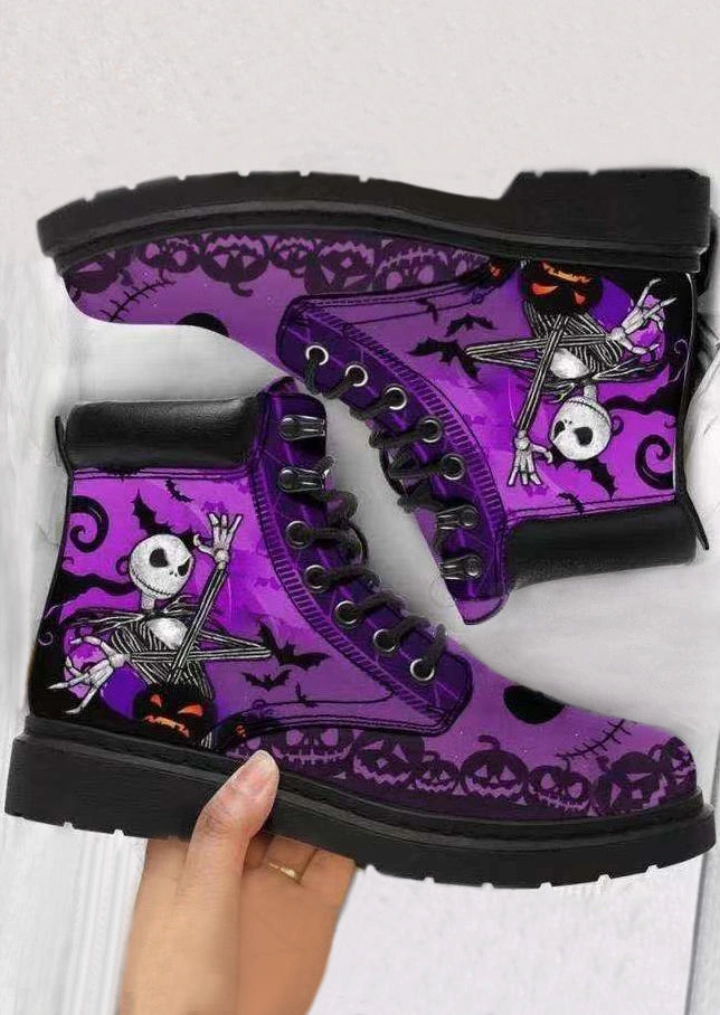 Halloween Pumpkin Face Skeleton Boots - Purple #1