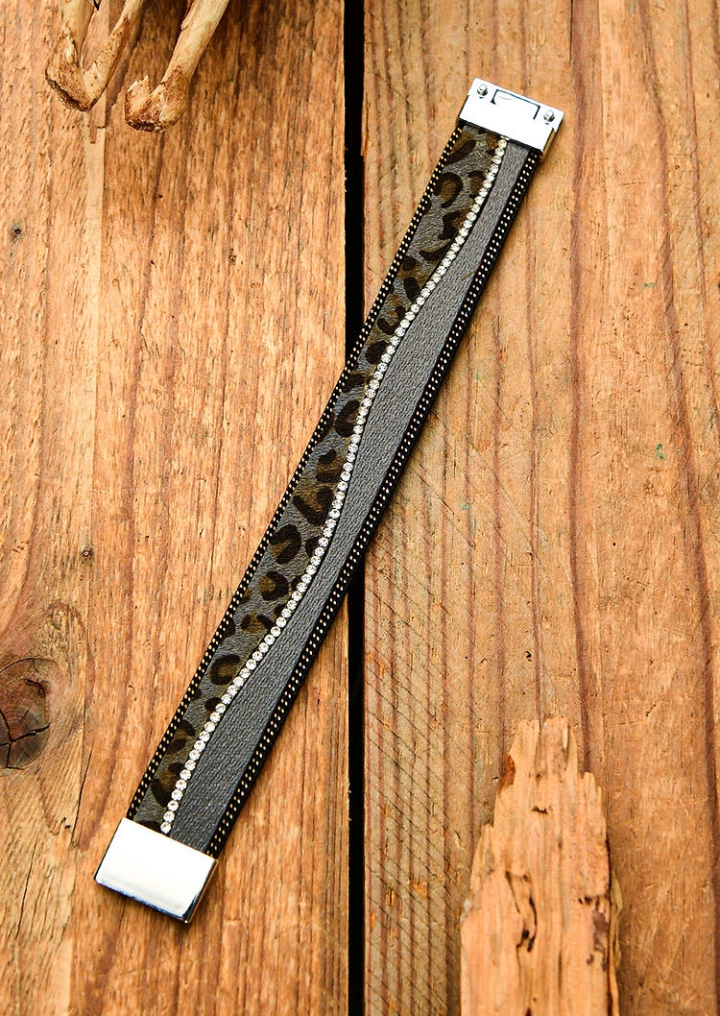 Bracciale con fibbia magnetica con strass leopardo #8