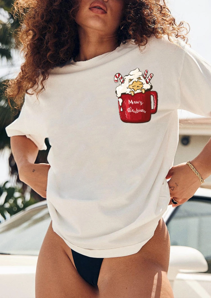 Meowy Christmas Cat T-Shirt Tee-Blanco #2