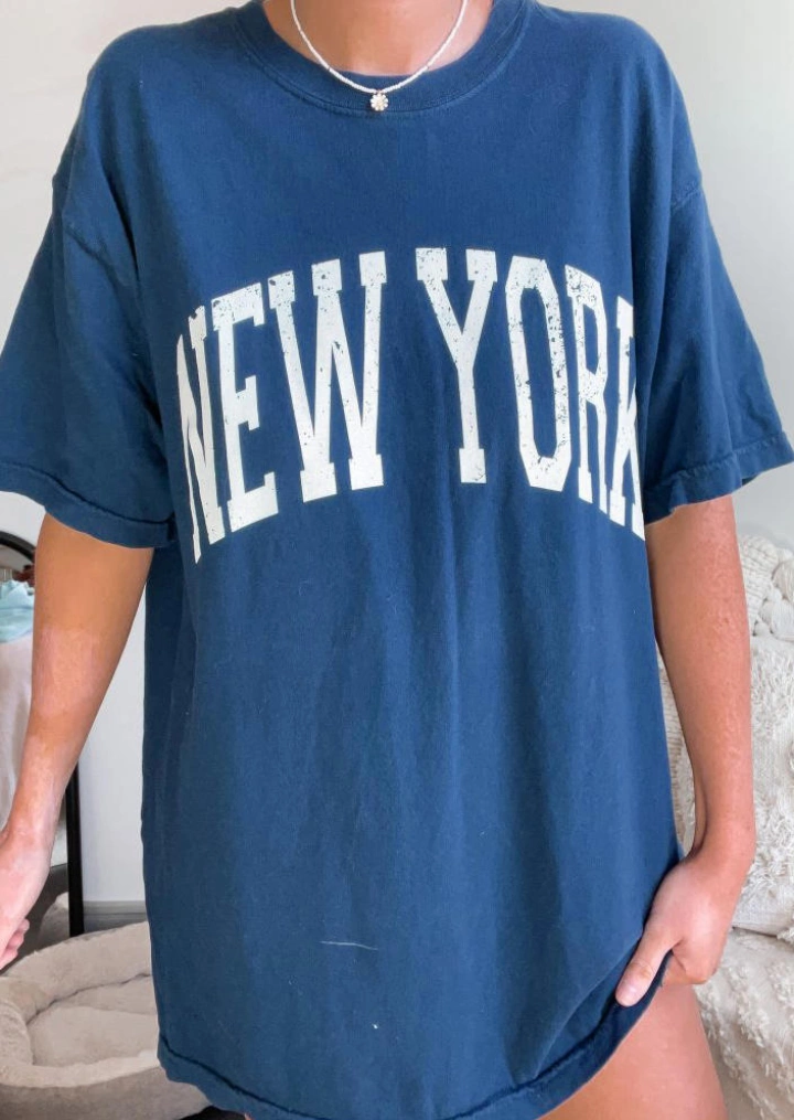 New York O-Neck T - Shirt Tee-Deep Biru #2