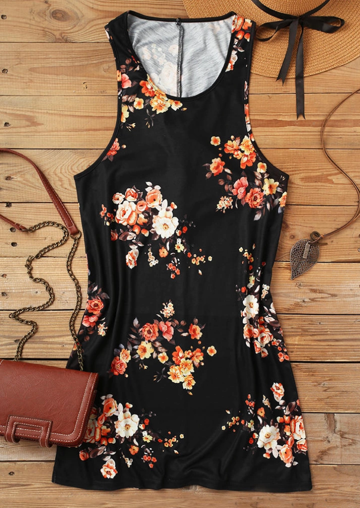 Floral Twist Sleeveless Mini Dress - Black #2