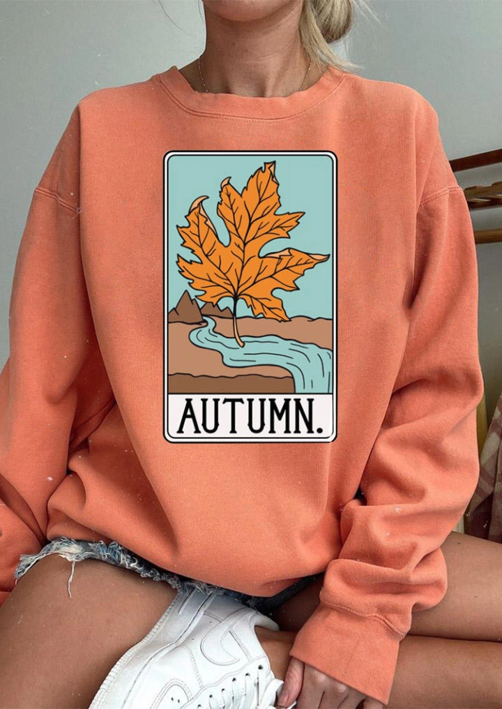 Høst Tarot Maple Leaf Langermet Sweatshirt-Oransje #2