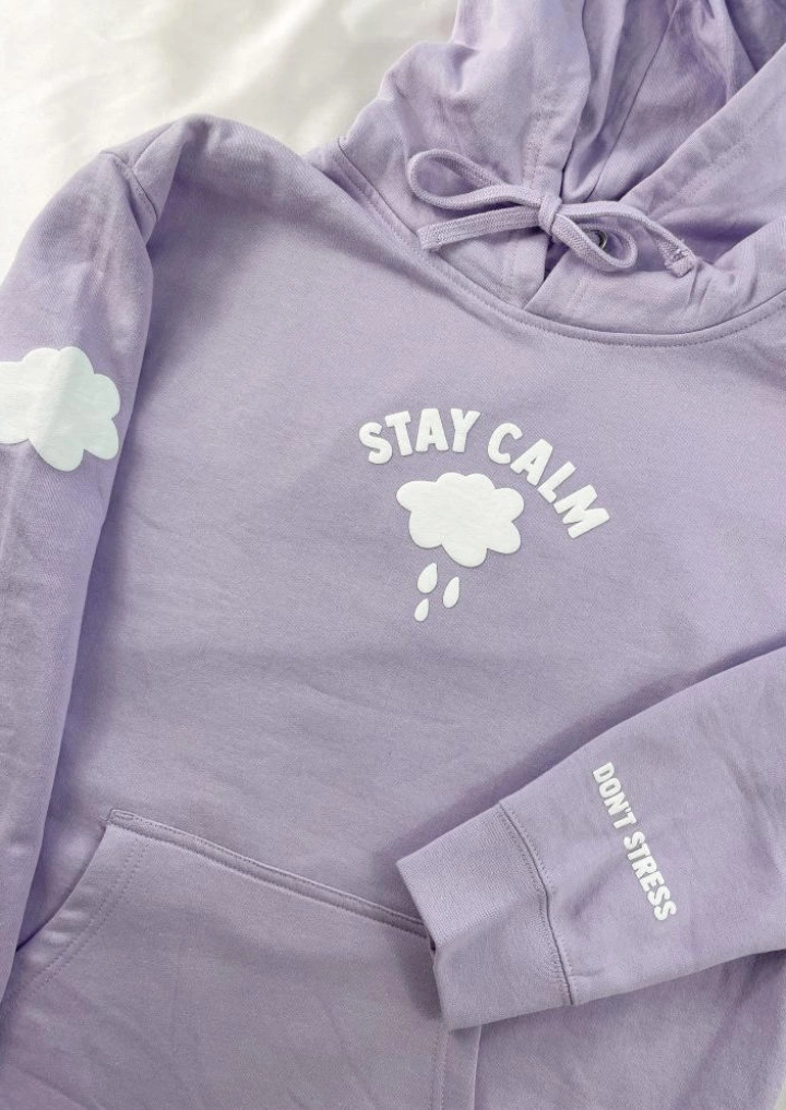 Stay Calm Long Sleeve Hoodie - Light Purple #2