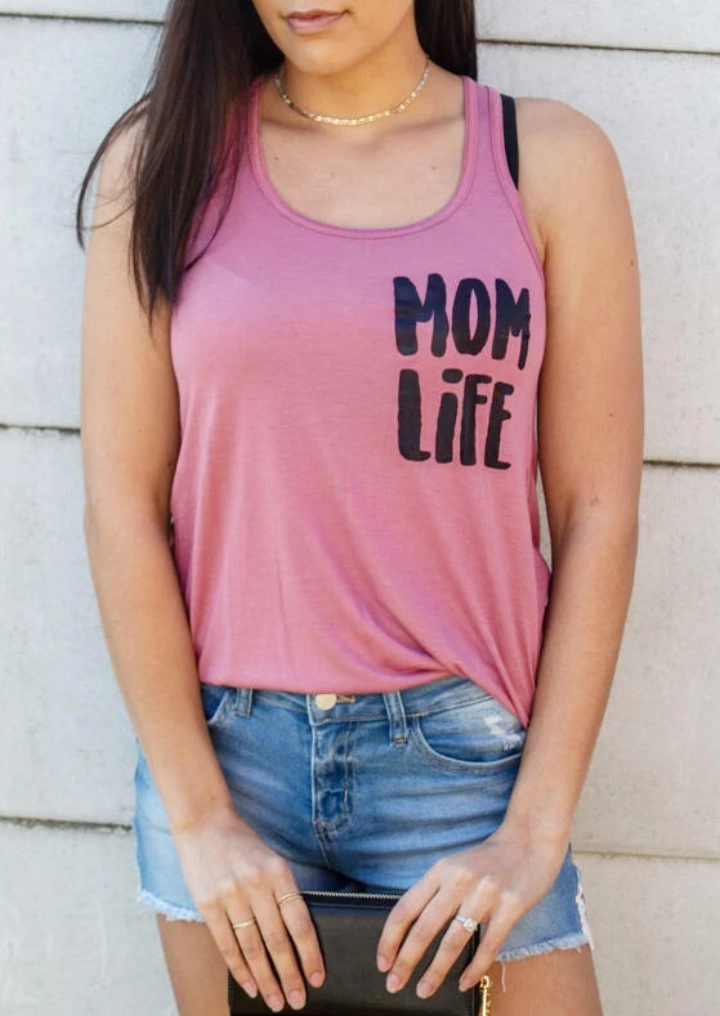 Mom Life O-Neck Tank without Necklace - Cameo Brown #3