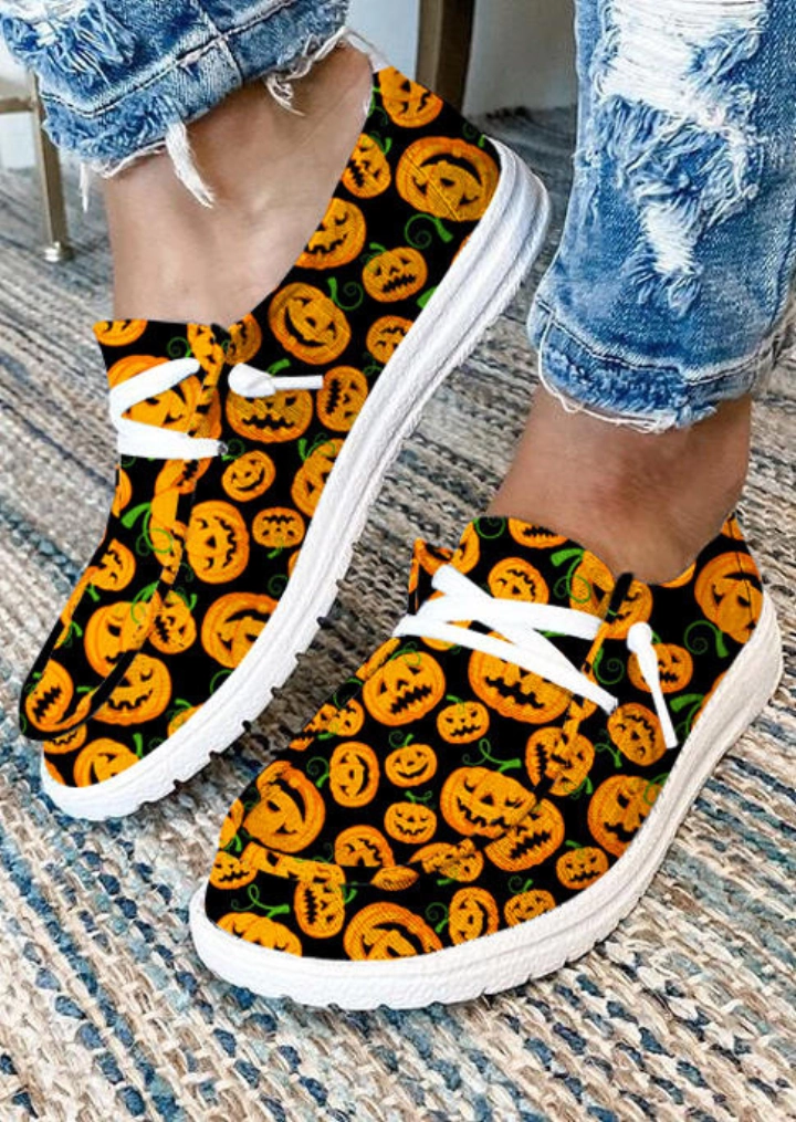 Halloween Pumpkin Face Slip On Sneakers piatte-Arancione #1