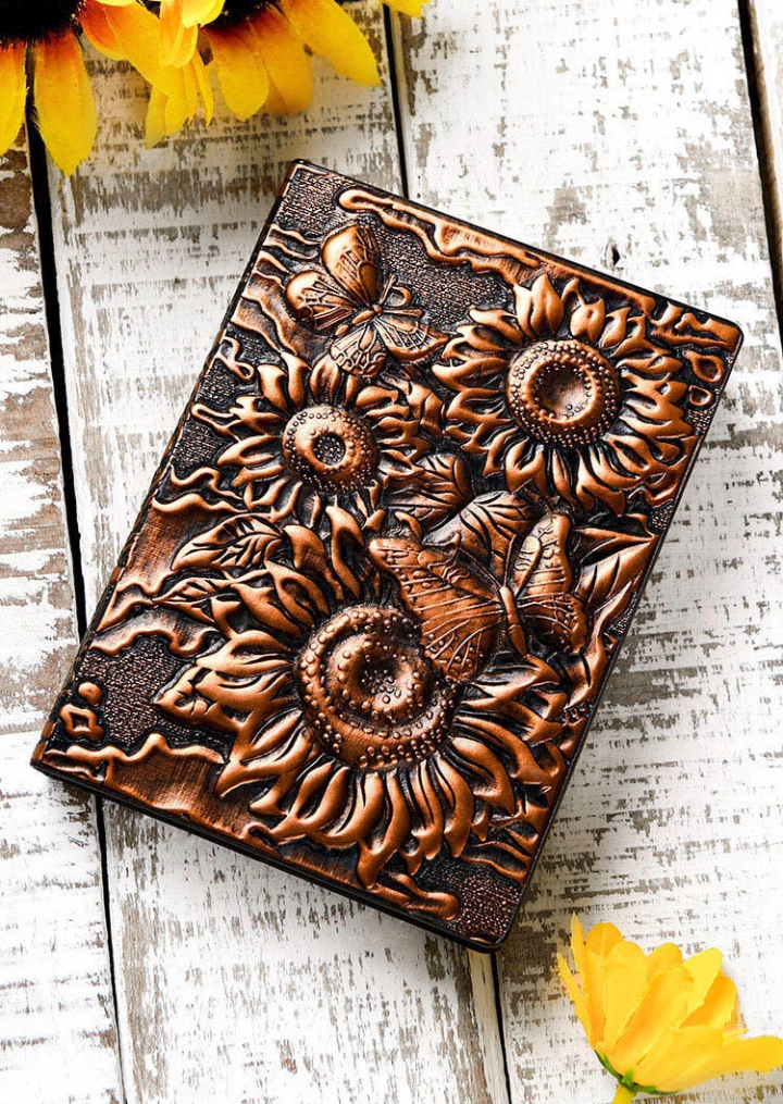 Vintage Embossed Sunflower PU Leather Journal Notebook #3