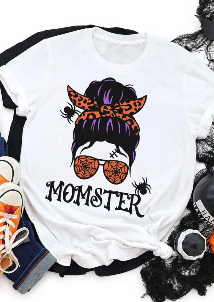 Halloween Momster Skull Spider T-Shirt Tee - White #1