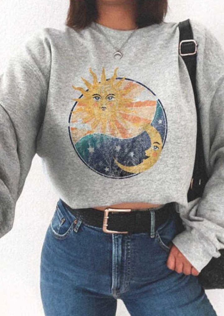 მზე მთვარე ვარსკვლავი Sweatshirt-ღია ნაცრისფერი #1