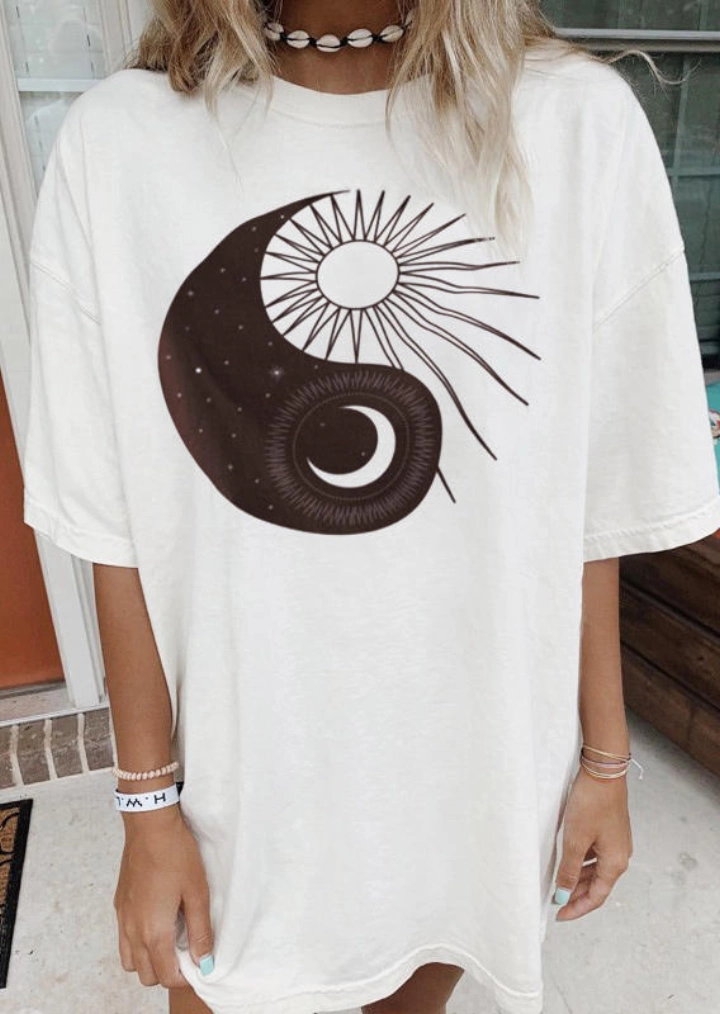Sun Moon Star Kort Ärm T-Shirt Tee - White #1