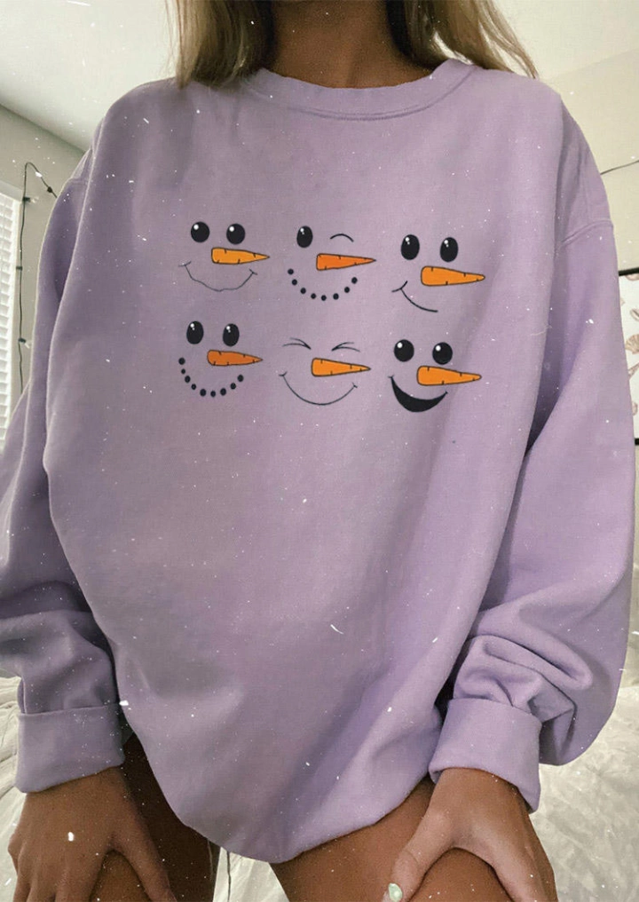 საშობაო Snowman გრძელი ყდის Sweatshirt-ღია Purple #1
