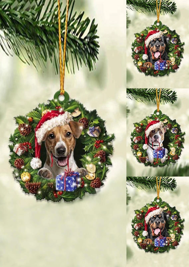 Kerstmuts Hond Decoratie Hanger Ornament #2