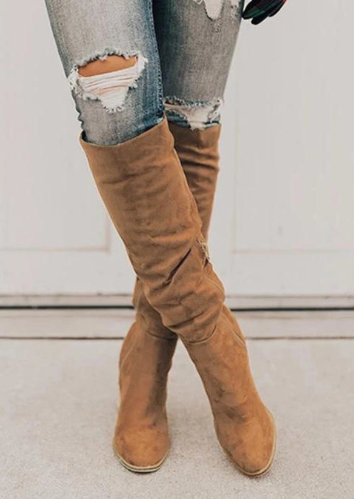 Pointed Toe Knee-High Heeled Boots - Camel #3