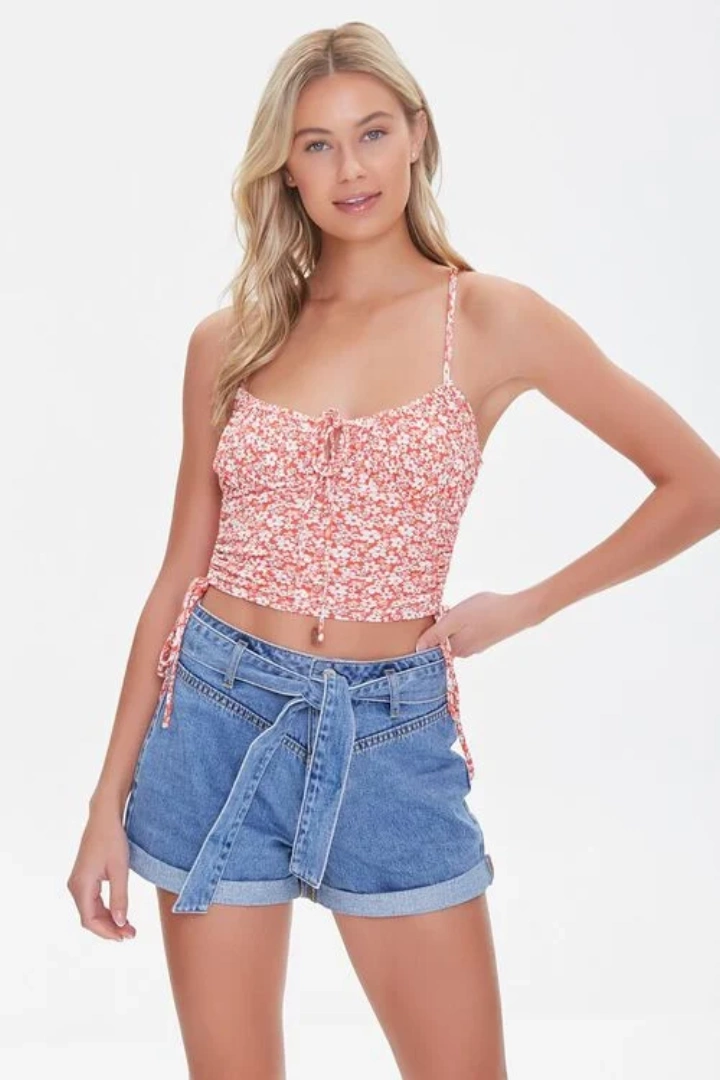 Ruched Floral Print Περικοπεί Cami #4