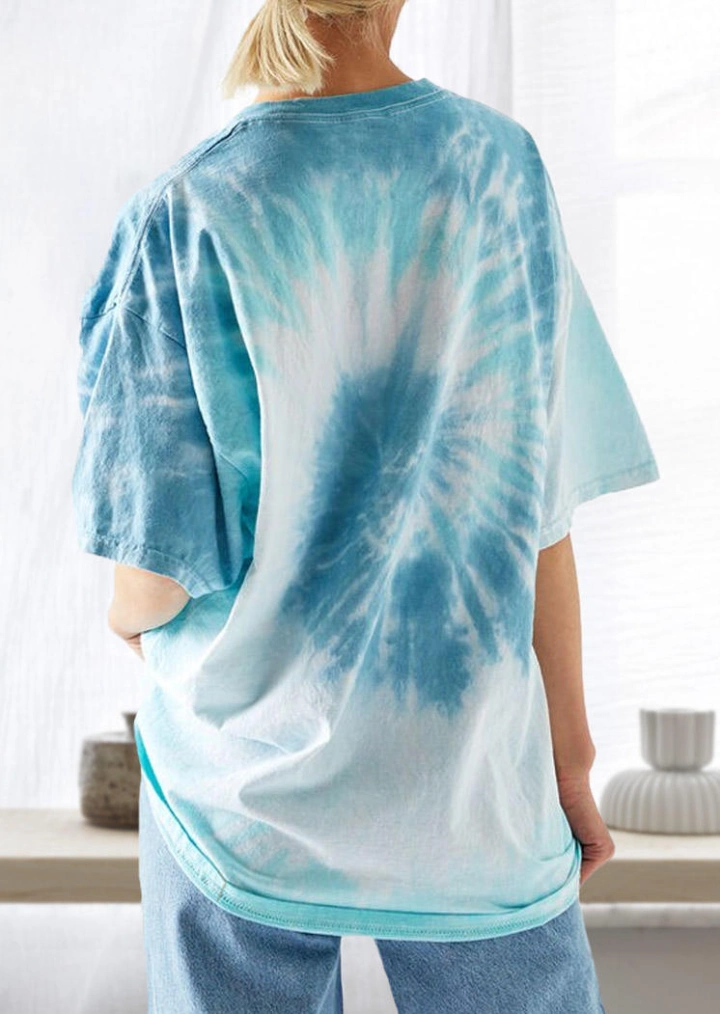 Tie Dye Butterfly Moon T-Shirt Tee-Γαλάζιο #2