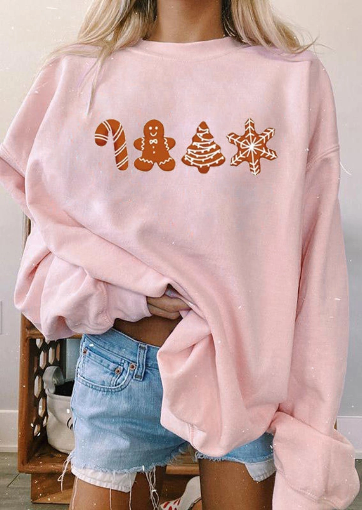 圣诞树姜饼人运动衫-粉红色 #2