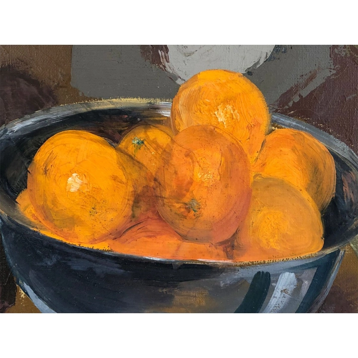 1982 Oil On Canvas Still Life Bowl of Oranges Signed Mayorga #9