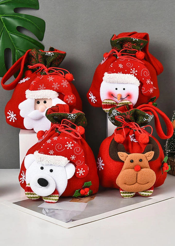 Christmas Santa Claus Reindeer Snowman Apple Drawstring Bag #2