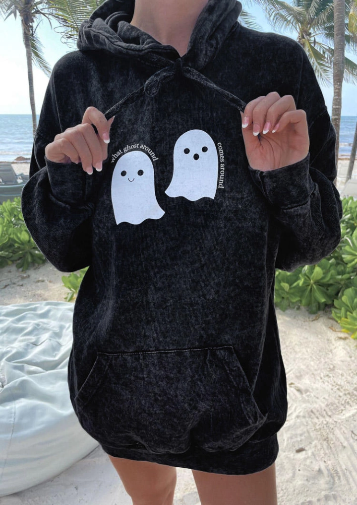 Halloween Ghost Kangaroo Pocket Pullover Capuz Preto #1