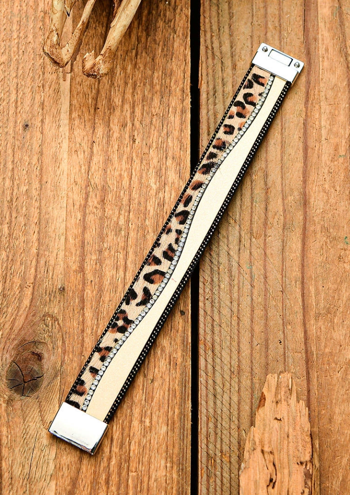 Leopard Rhinestone Magnetic Buckle Bracelet #7