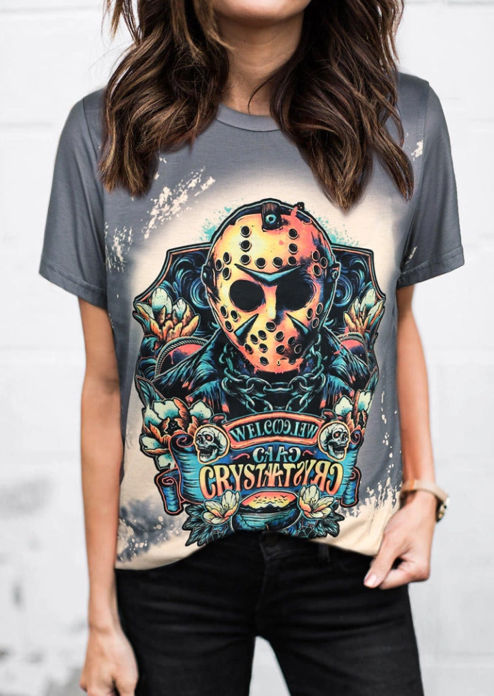 Halloween Welcome To Camp Crystal Lake Bleached T-Shirt Tee #2