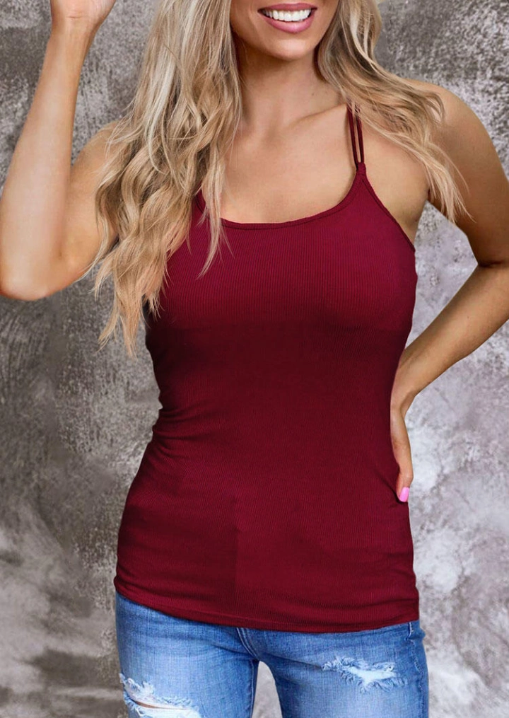 Criss-Cross Open Back  Casual Camisole - Burgundy #2
