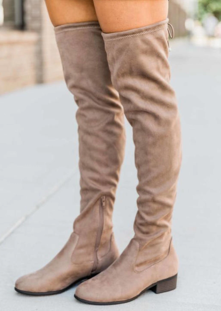 Winter Zipper Lutut-Tinggi Round Toe Boots - Camel #1