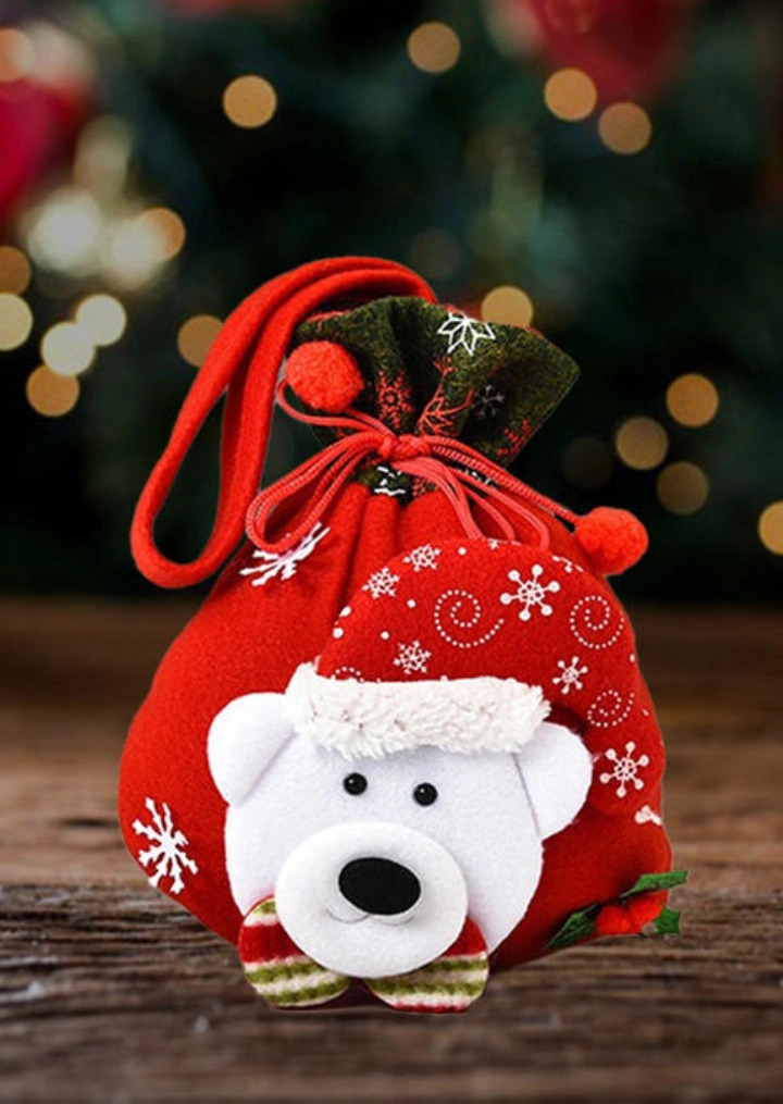 Christmas Santa Claus Reindeer Snowman Apple Drawstring Bag #3