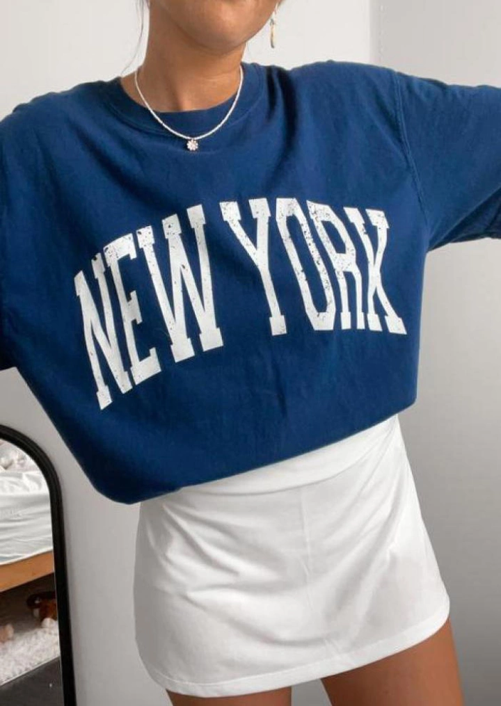 New York O-Neck T-Shirt Tee-Βαθύ Μπλε #1