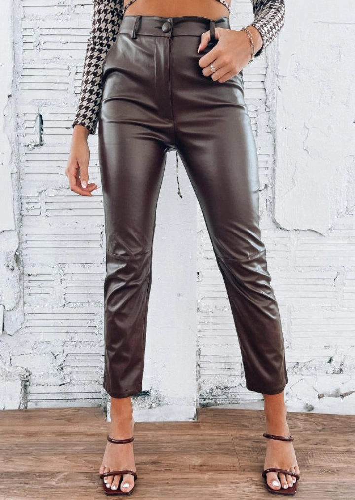 Leather Button Pants - Dark Coffee #2