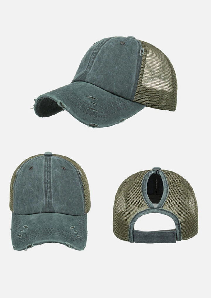 Mesh Hollow Out Ripped Washed Baseball Cap #7