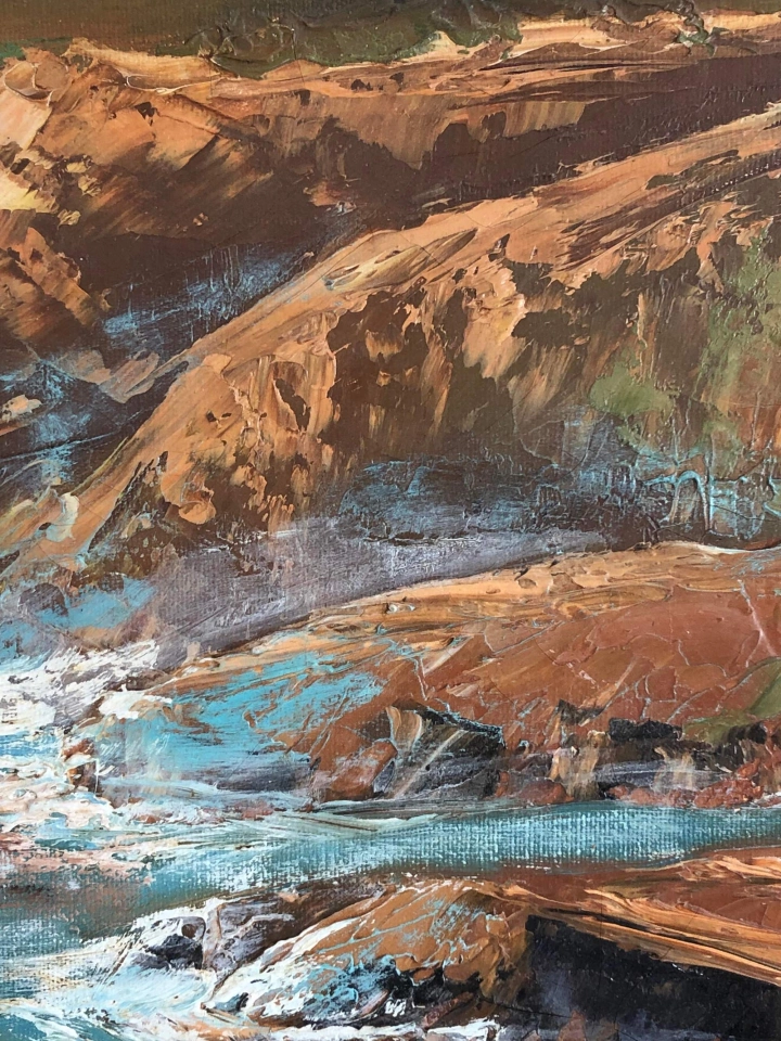 Vintage 1965 Sunset Seascape Oil on Canvas #4 Signed JR #2