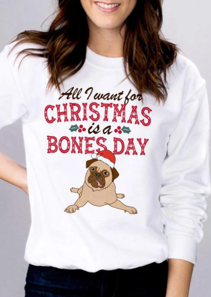 Weihnachten ist ein Bones Day Dog Sweatshirt - Weiß #1