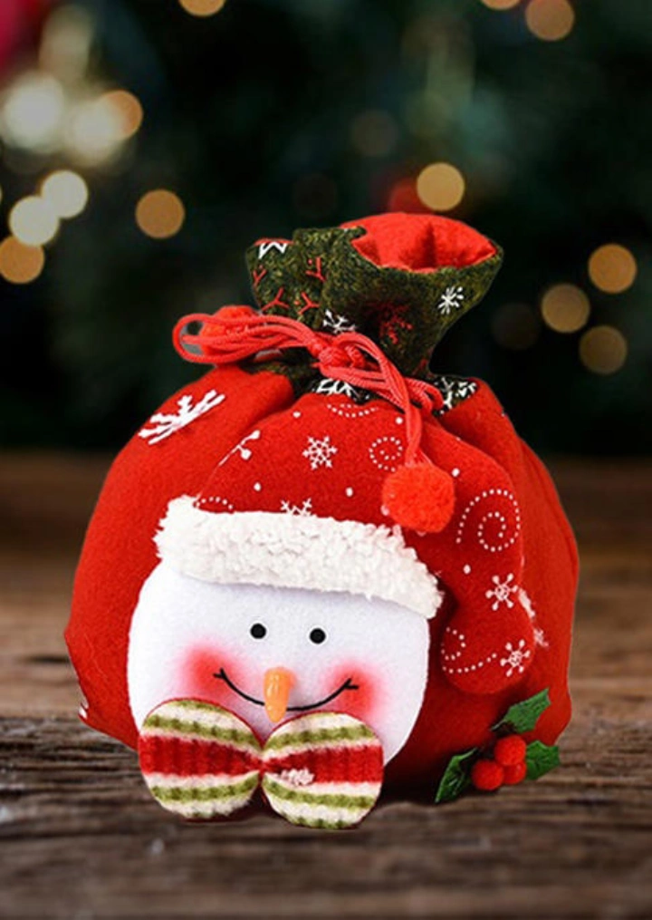 Christmas Santa Claus Reindeer Snowman Apple Drawstring Bag #6