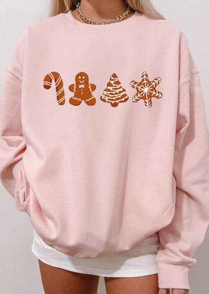 圣诞树姜饼人运动衫-粉红色 #4