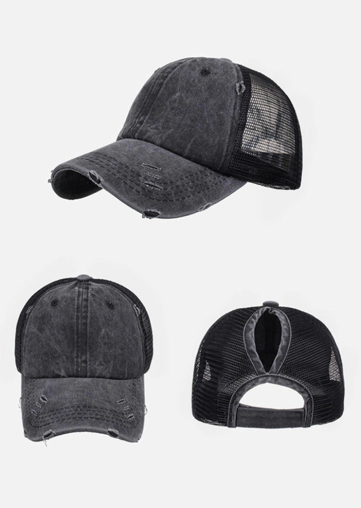 Mesh Hollow Out Ripped Washed Baseball Cap #1