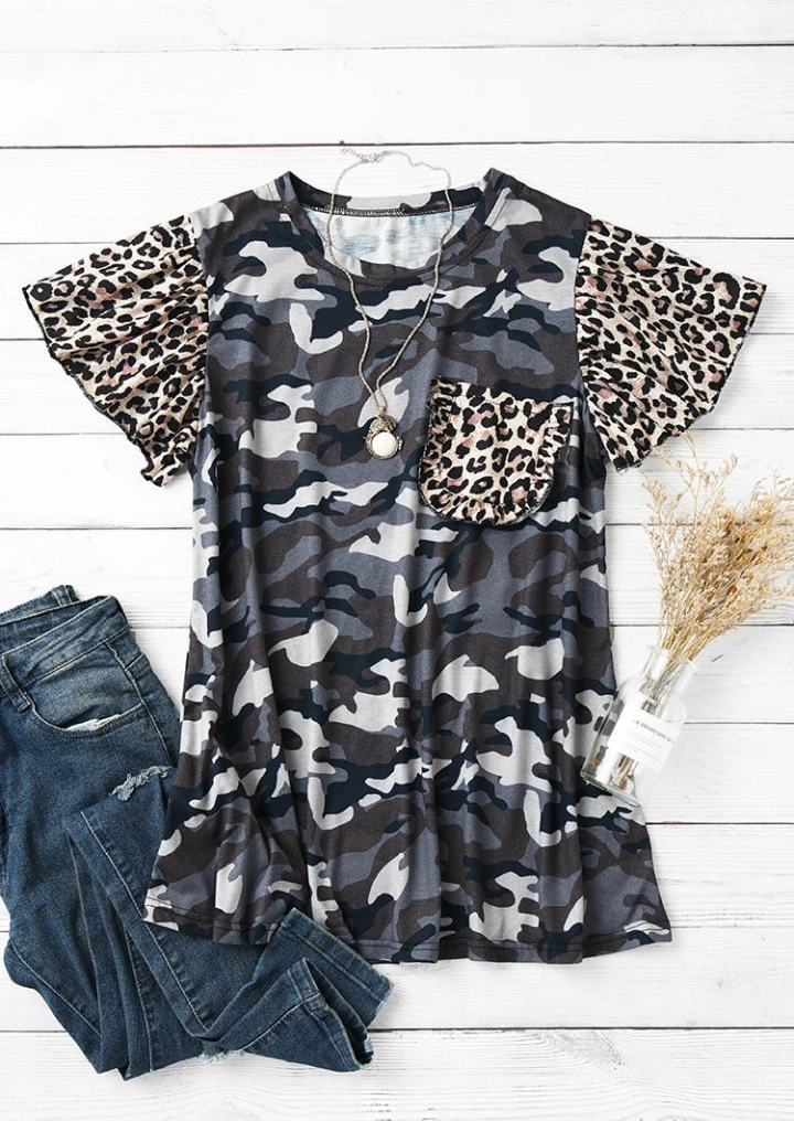 Camouflage Leopard O-Neck Blouse #2