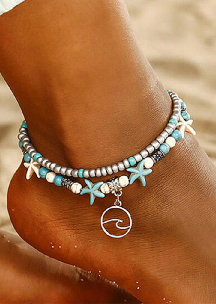 Bohemian Turquoise Starfish Dual-Layered Anklet #1