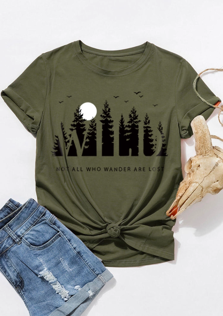 Wild Not all Who Wander Are Lost T-Shirt Tee - Army Green #1