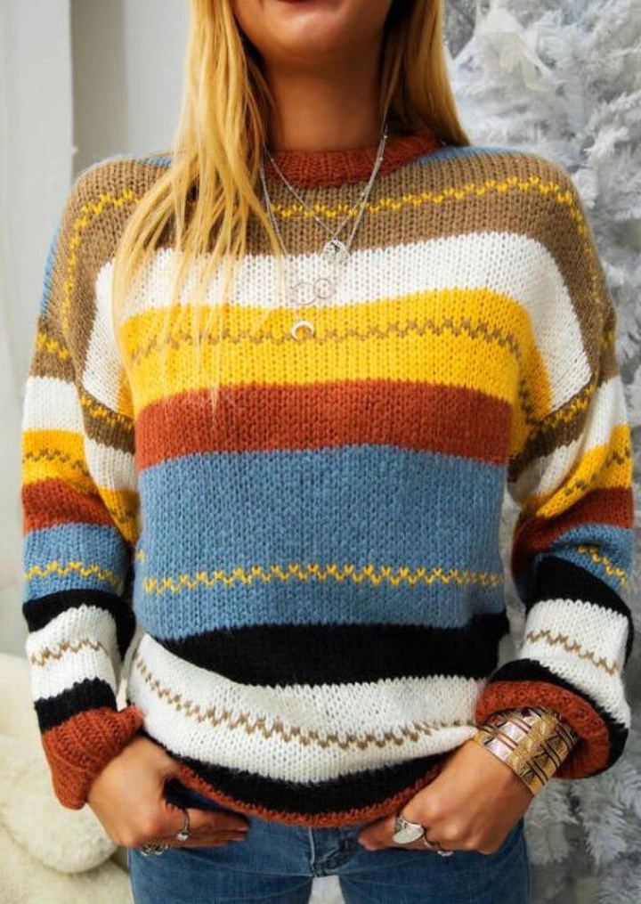 스트라이프 컬러 블록 니트 스웨터 #1