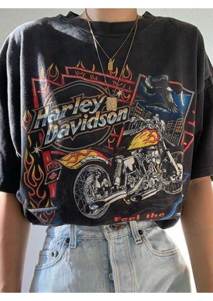 Harley Davidson T-Shirt Tee-Μαύρο #1
