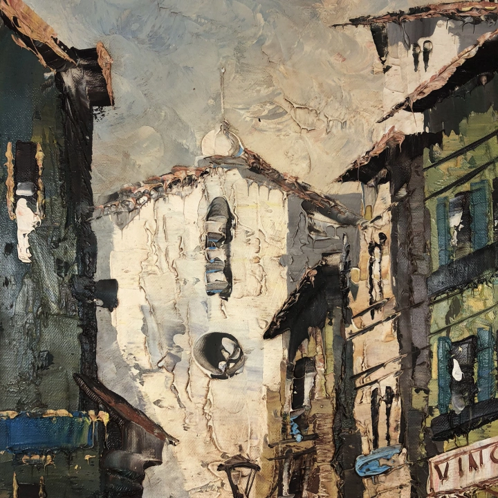 Vintage Oil on Canvas Spanish Village Landscape Signed #4