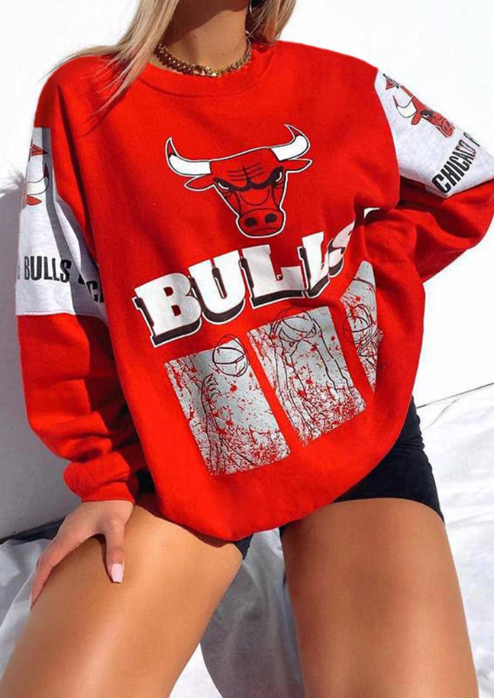 Vintage Steer Skull Bull Pullover Sweatshirt - Red #1