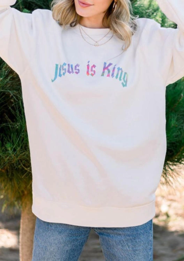 იესო არის მეფე შემთხვევითი Sweatshirt-თეთრი #4