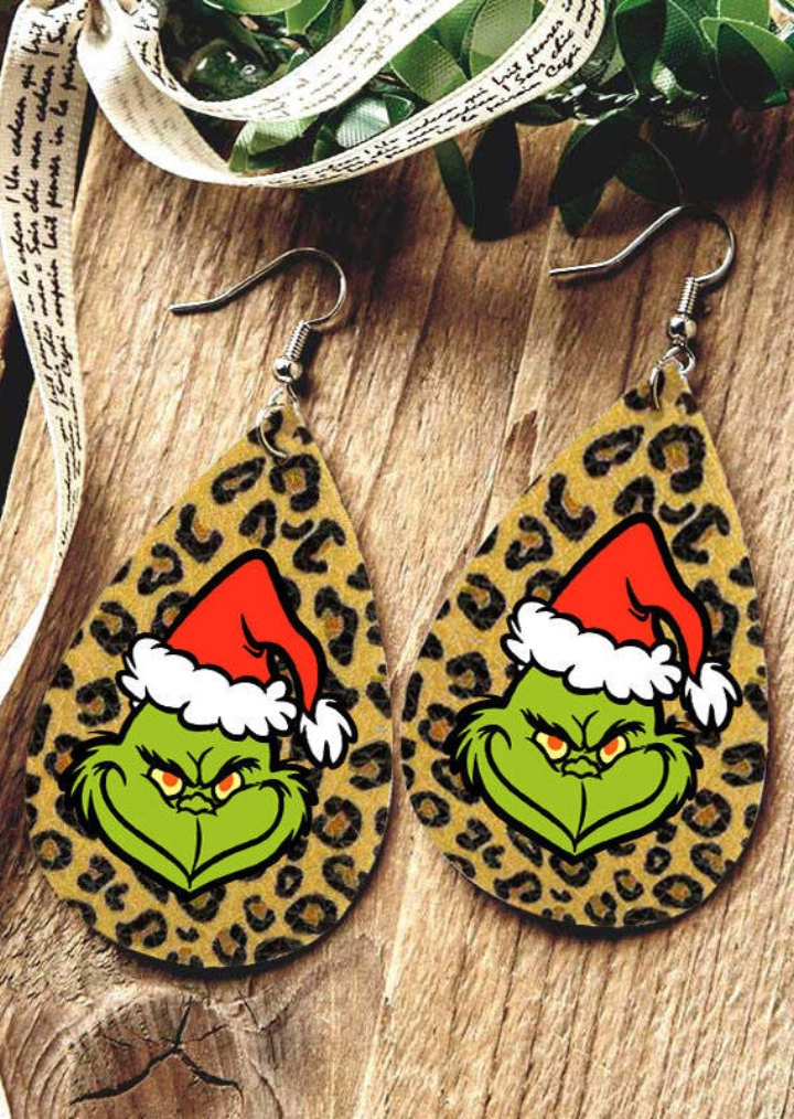 Різдвяні двосторонні леопардові сережки з краплями води #1