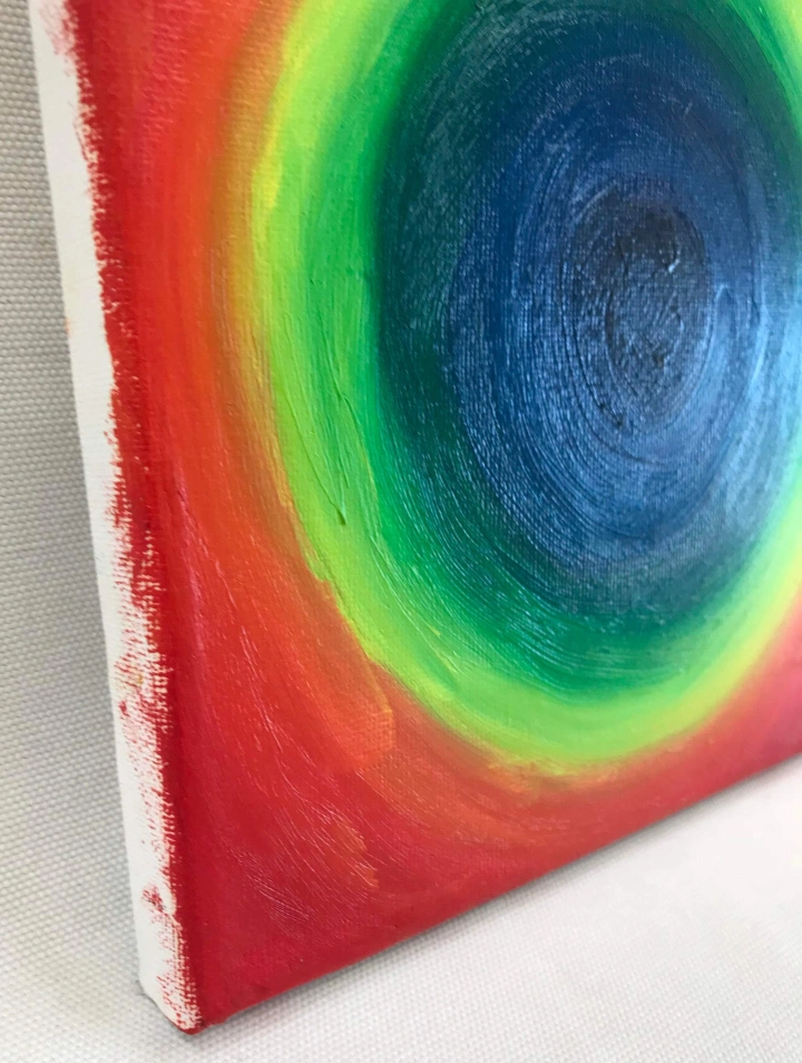1990's Rainbow Abstract Oil Painting on Small Square Canvas #3