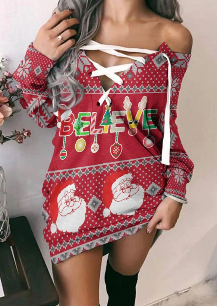 Mini Robe à Lacets Believe de Noël - Rouge #1