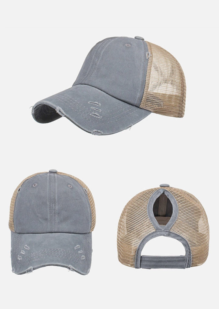 Mesh Hollow Out Ripped Washed Baseball Cap #6