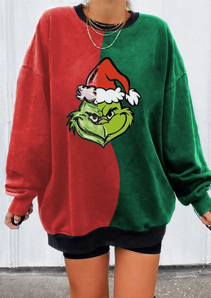 크리스마스 만화 컬러 블록 풀오버 스웨터 #1